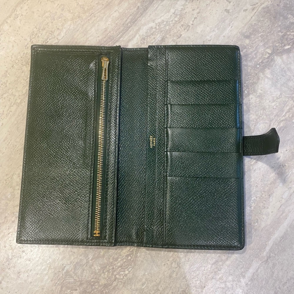 ⭐️Authentic Hermes Bearn Kelly Green Leather Wallet Gold HW - Picture 11 of 14